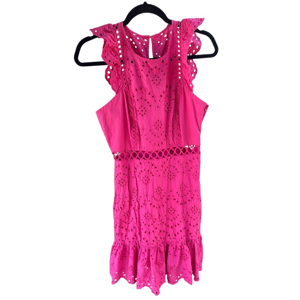 Sam Edelman Size 6 Pink Eyelet Lace Ruffle Mini Dress